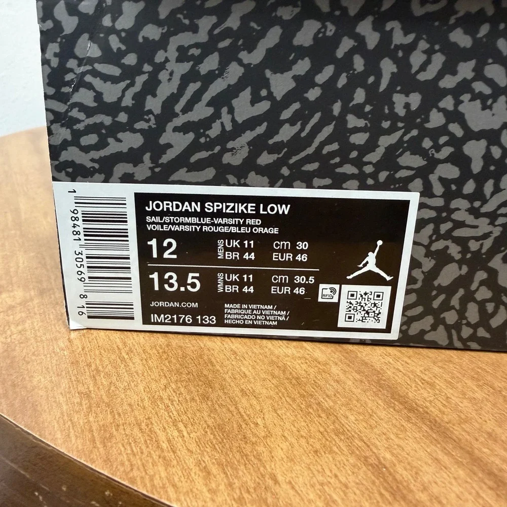 Jordan Spizike Low Mens Sail Storm Blue Elephant Print Sneakers IM2176-133 Sz 12
